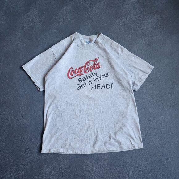 Y2K Coca Cola Safety Get in Your Head Grey Shirt Large - Picture 1 of 6